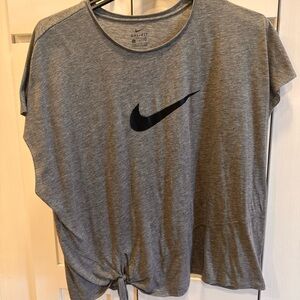 Nike Gray Dri-FIT Short Sleeve Tie-Front Tee with Black Swoosh